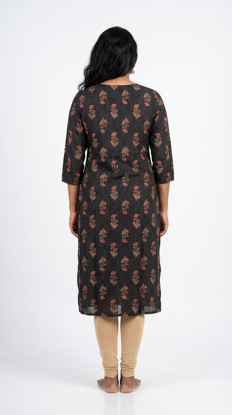 Black Cotton Straight Kurta-700029