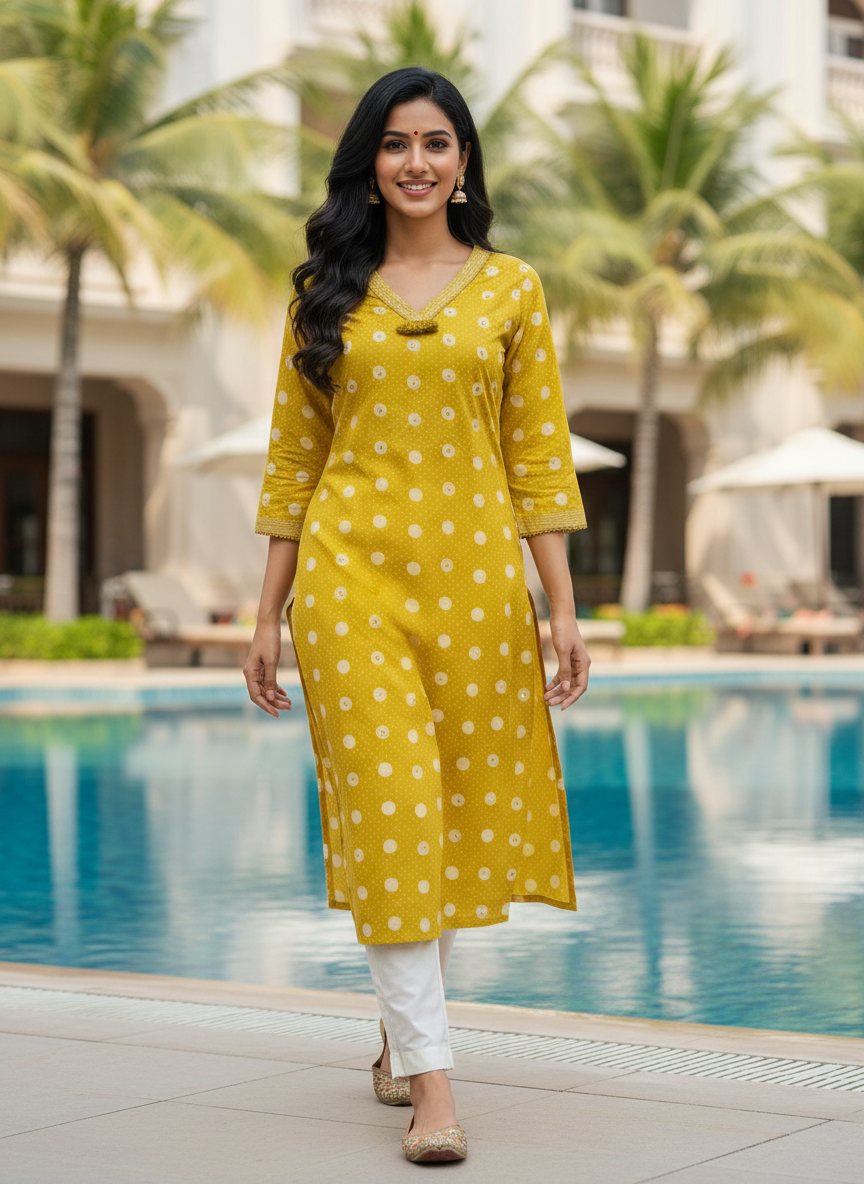 Yellow Cotton Straight Kurta-700031