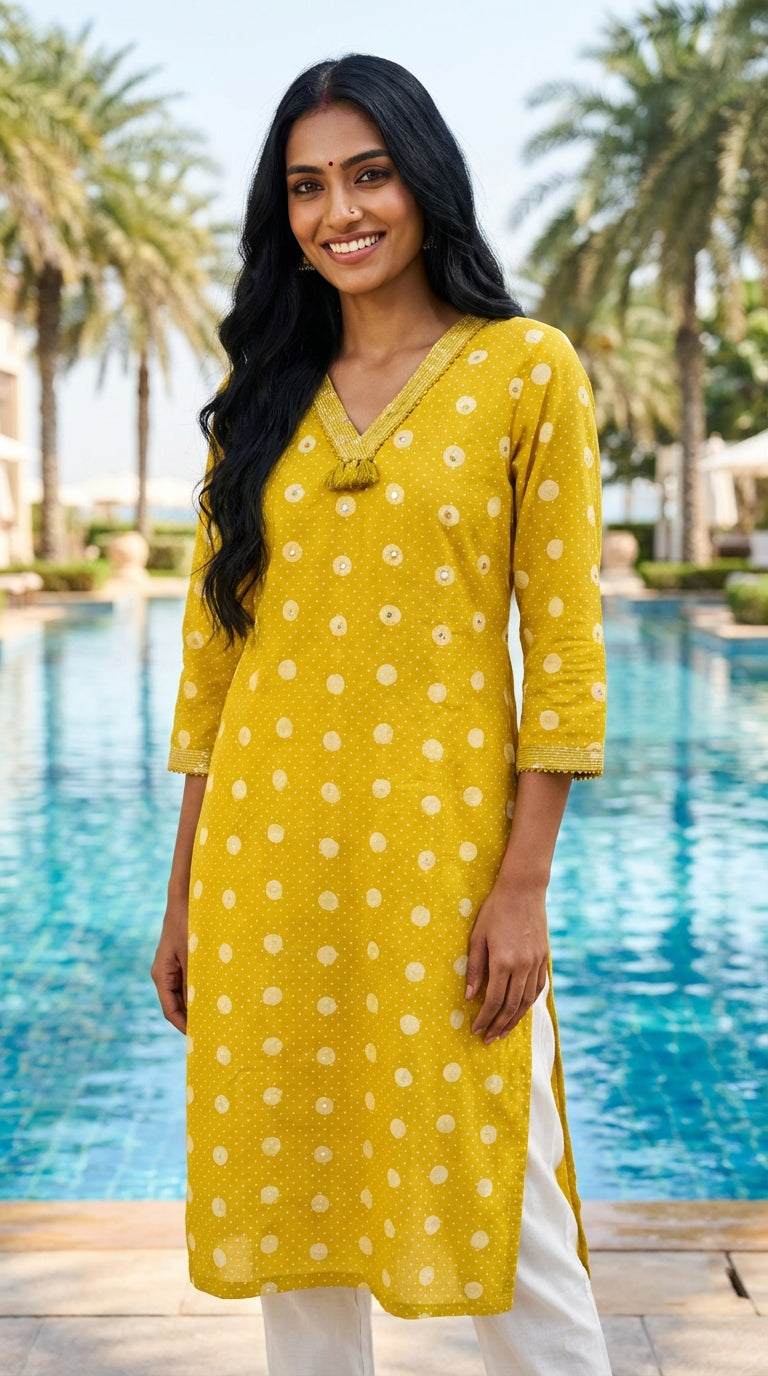 Yellow Cotton Straight Kurta-700031