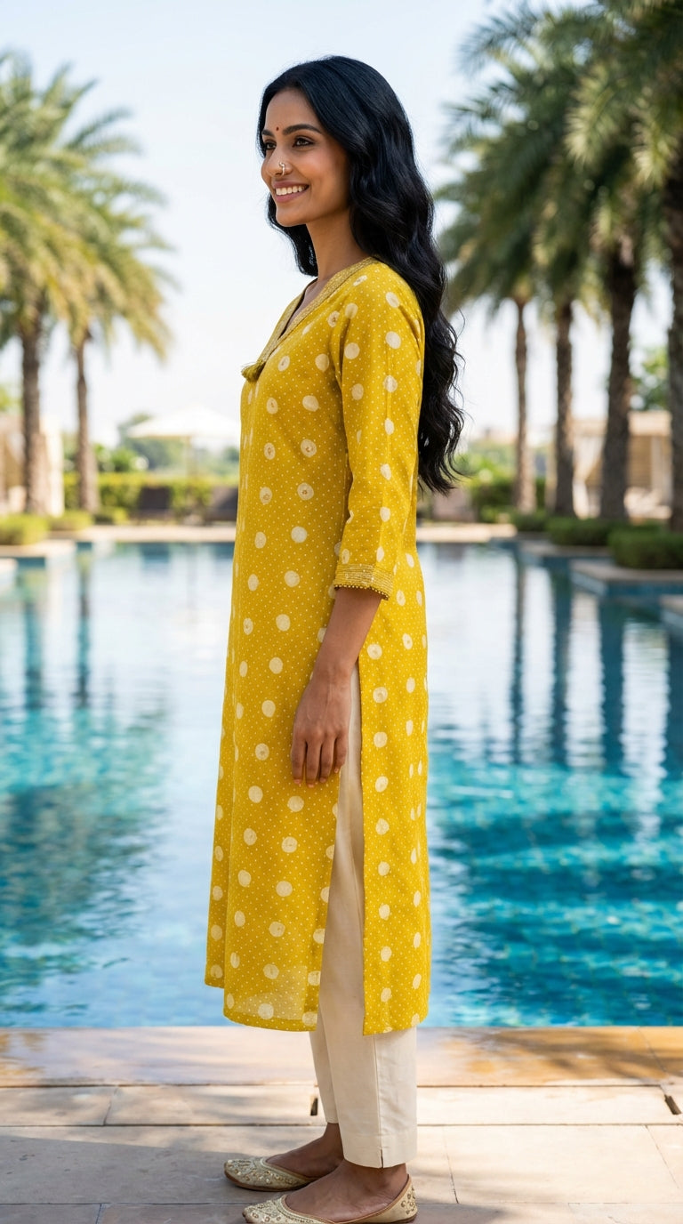 Yellow Cotton Straight Kurta-700031