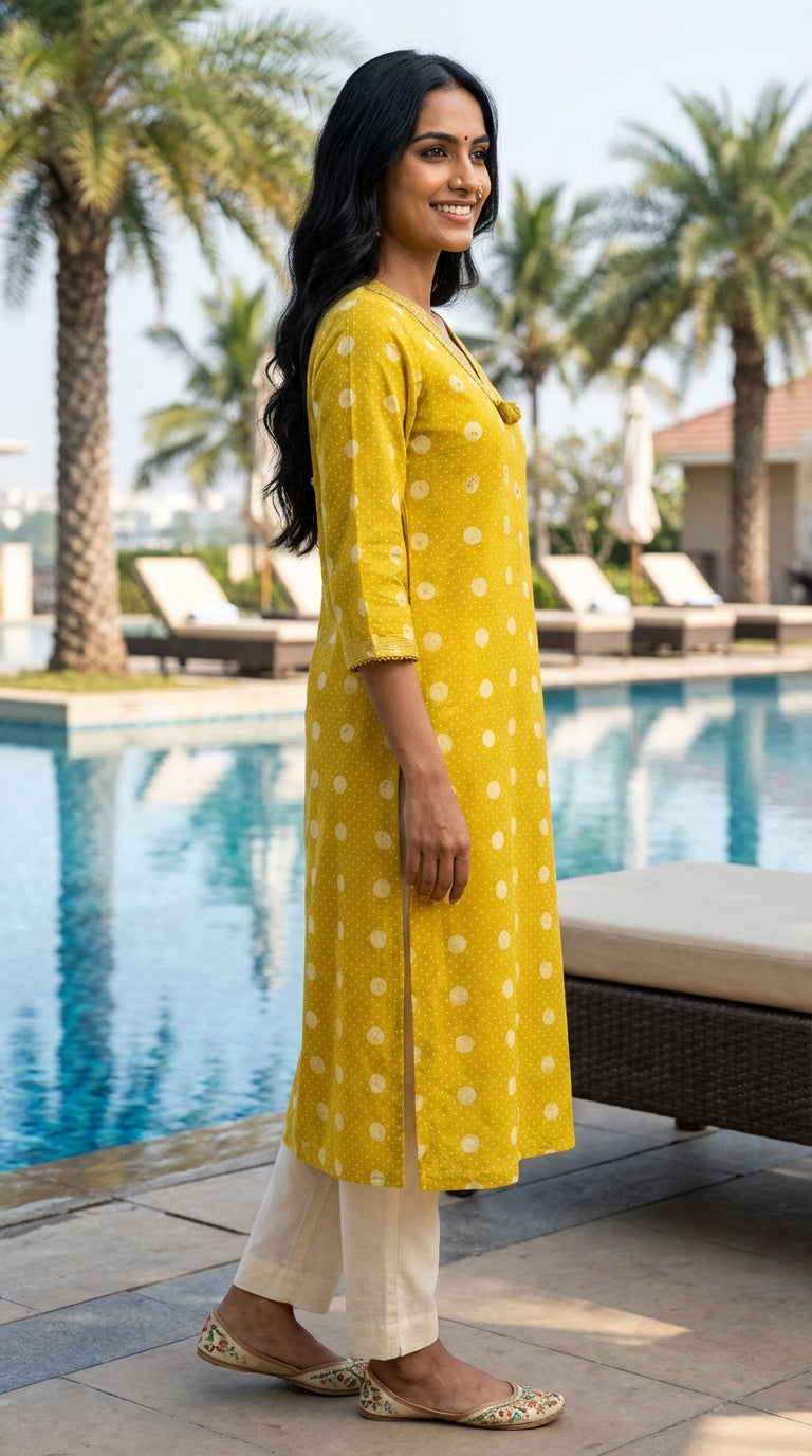 Yellow Cotton Straight Kurta-700031