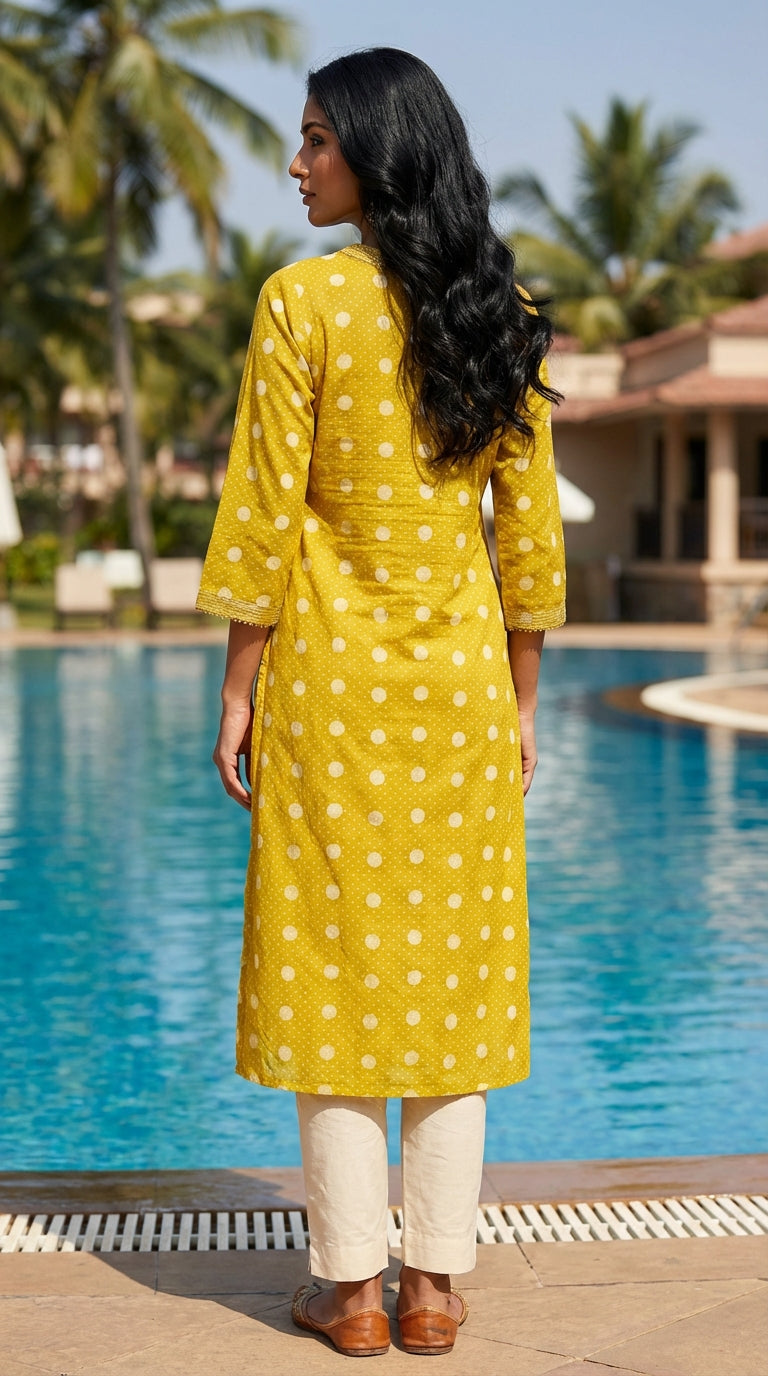 Yellow Cotton Straight Kurta-700031
