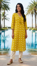 Yellow Cotton Straight Kurta-700031