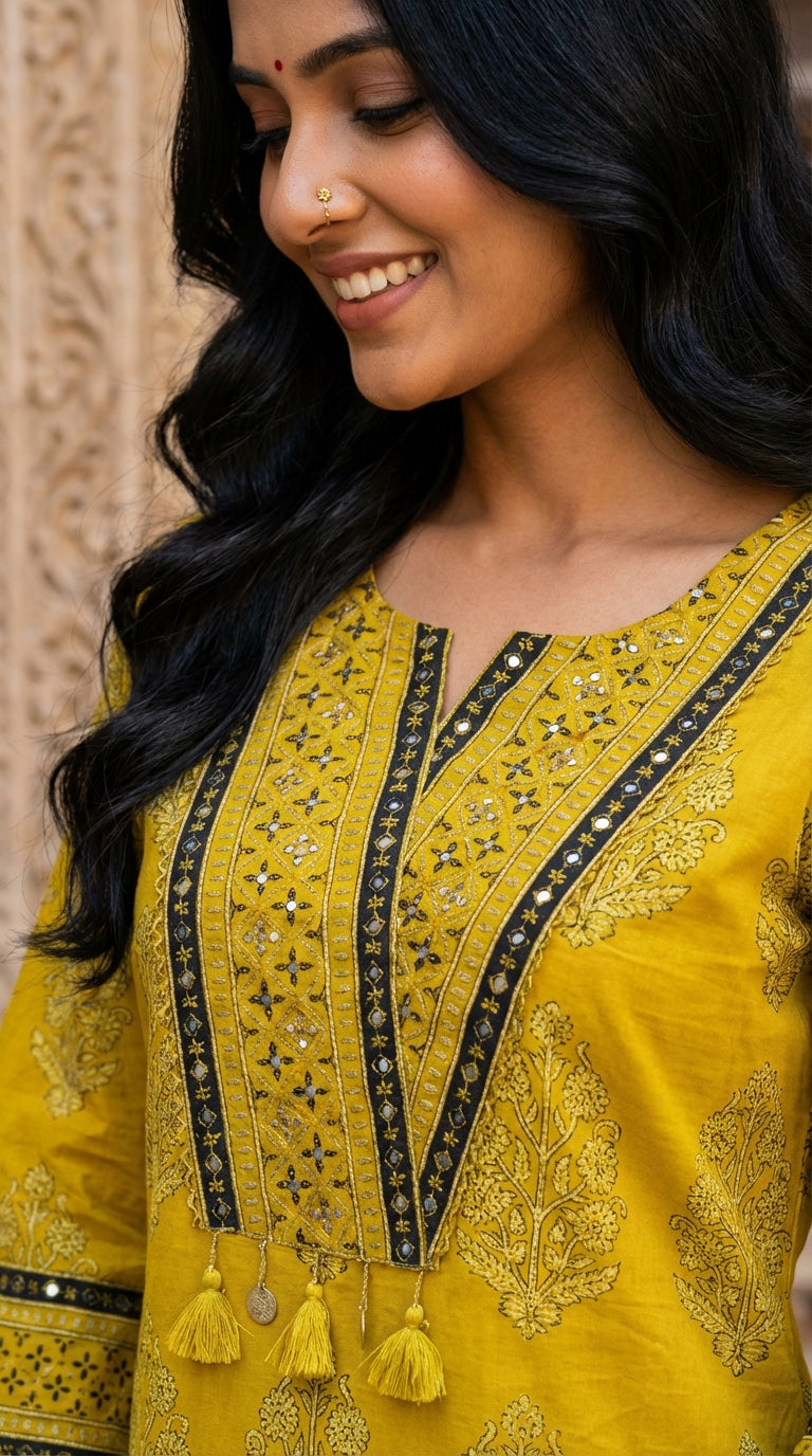 Yellow Cotton Straight Kurta-700032