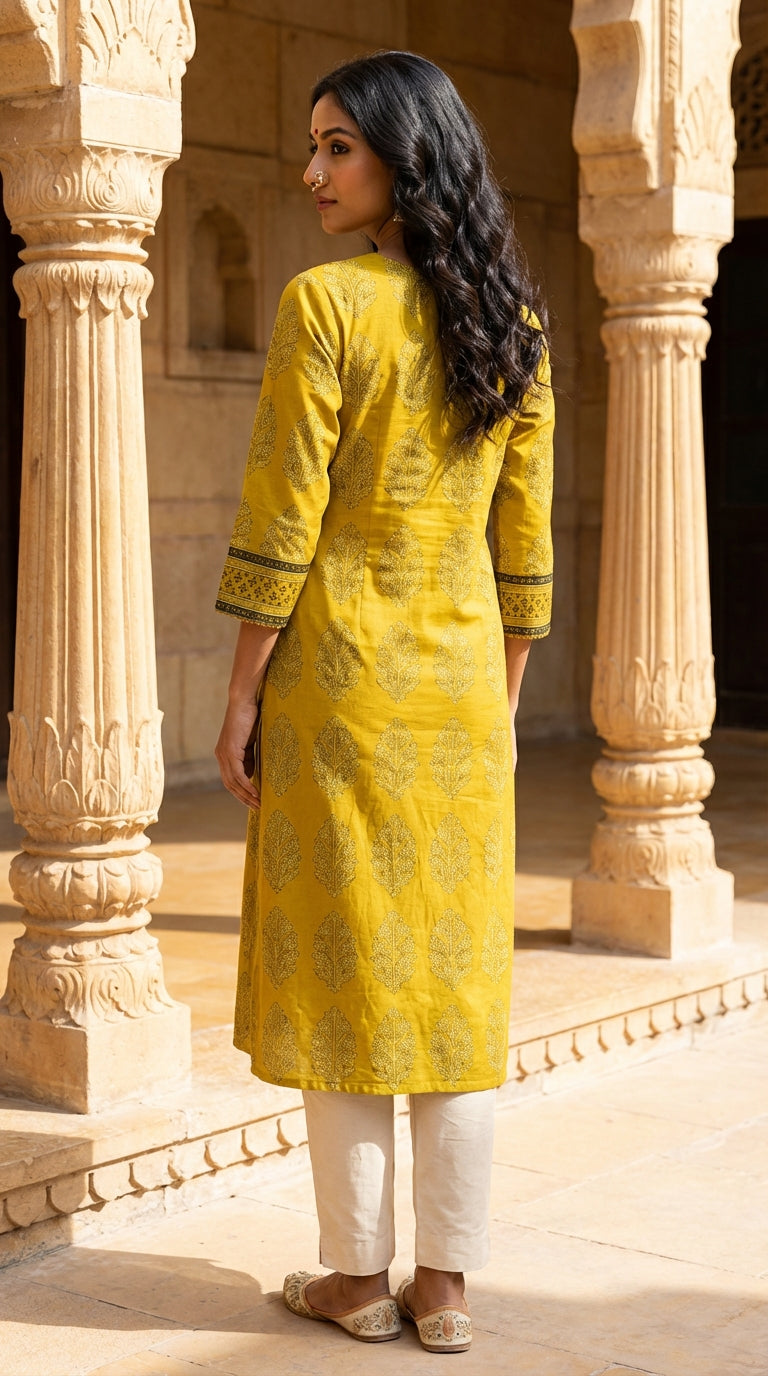 Yellow Cotton Straight Kurta-700032