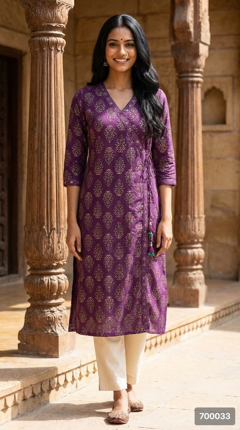 Purple Cotton Straight Kurta-700033
