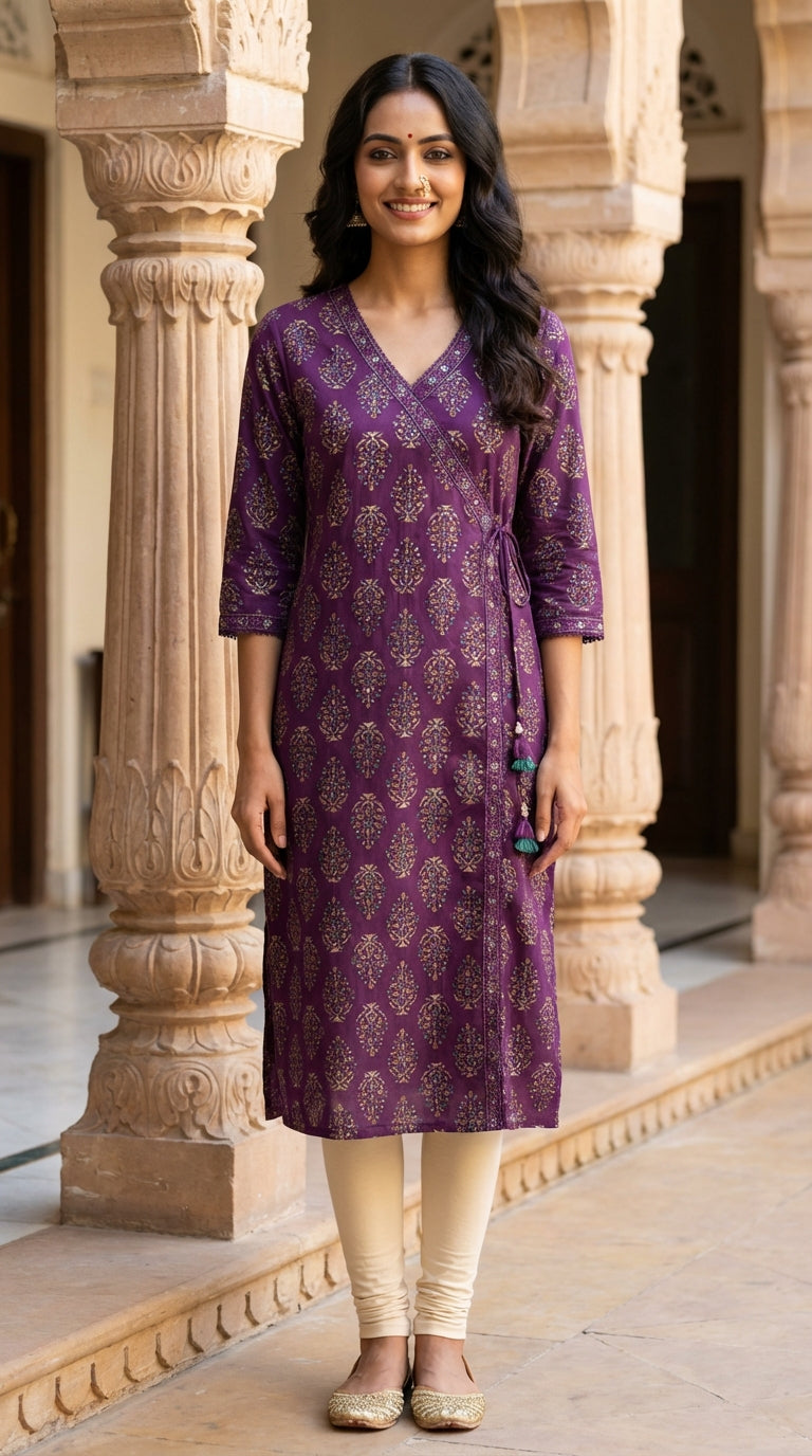 Purple Cotton Straight Kurta-700033