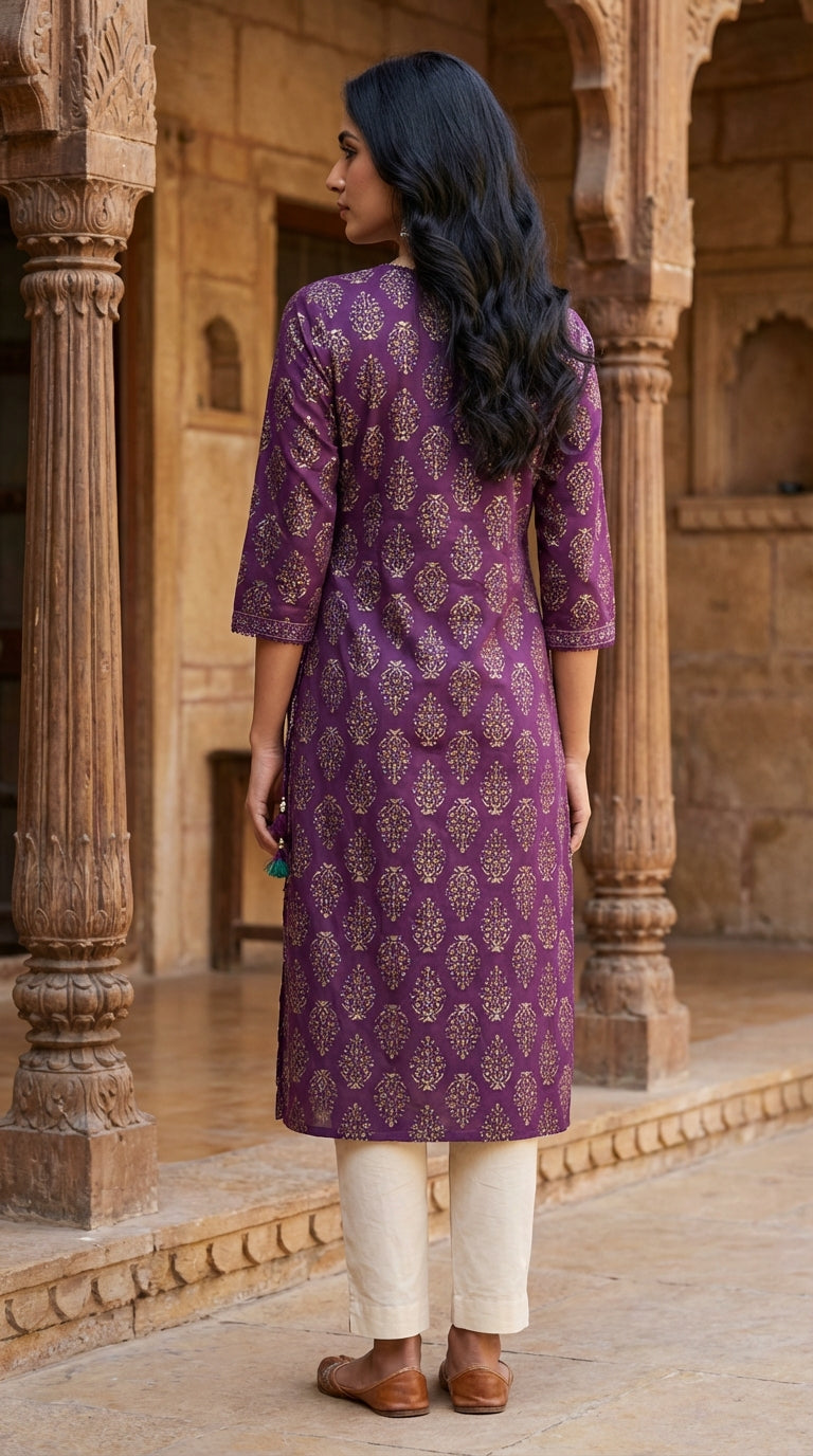 Purple Cotton Straight Kurta-700033