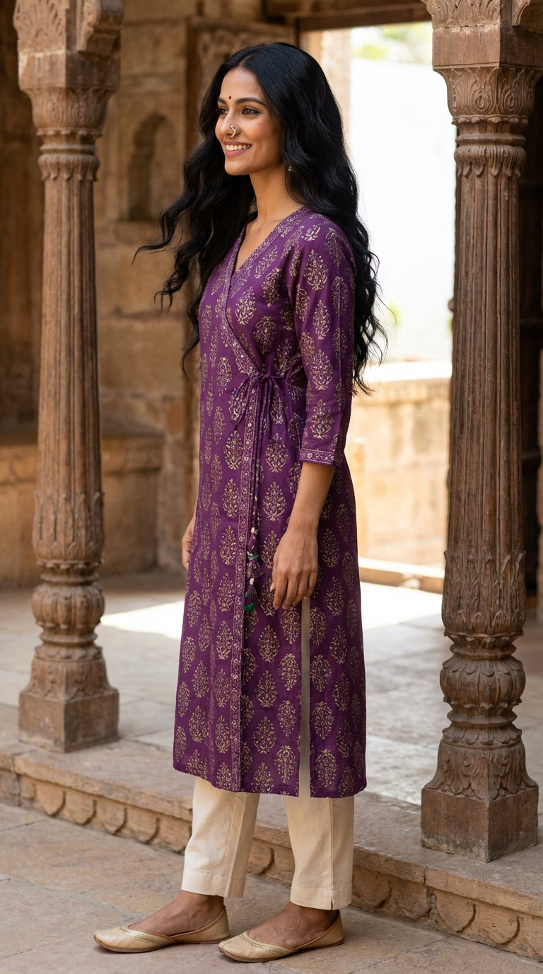 Purple Cotton Straight Kurta-700033