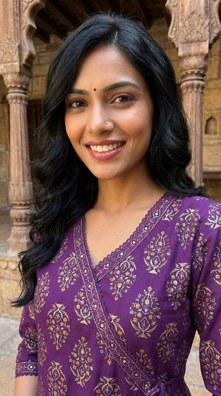 Purple Cotton Straight Kurta-700033