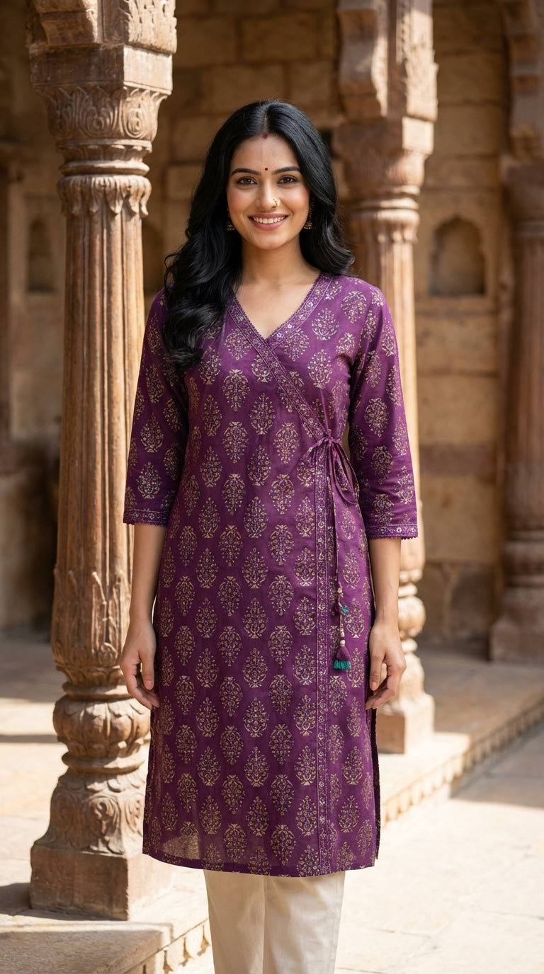 Purple Cotton Straight Kurta-700033