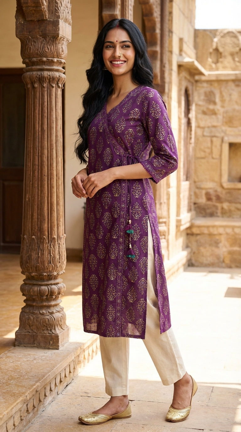 Purple Cotton Straight Kurta-700033