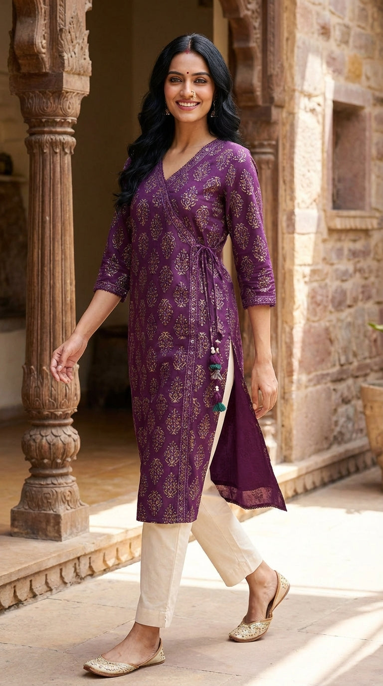 Purple Cotton Straight Kurta-700033