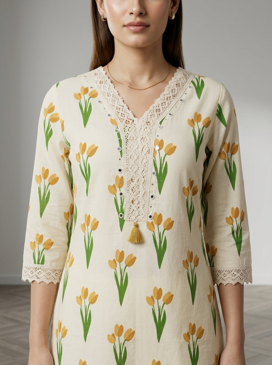 Off White Cotton Straight Kurta-700041