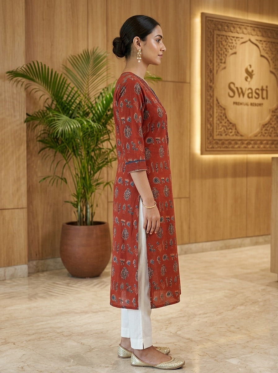 Maroon Cotton Straight Kurta-700042