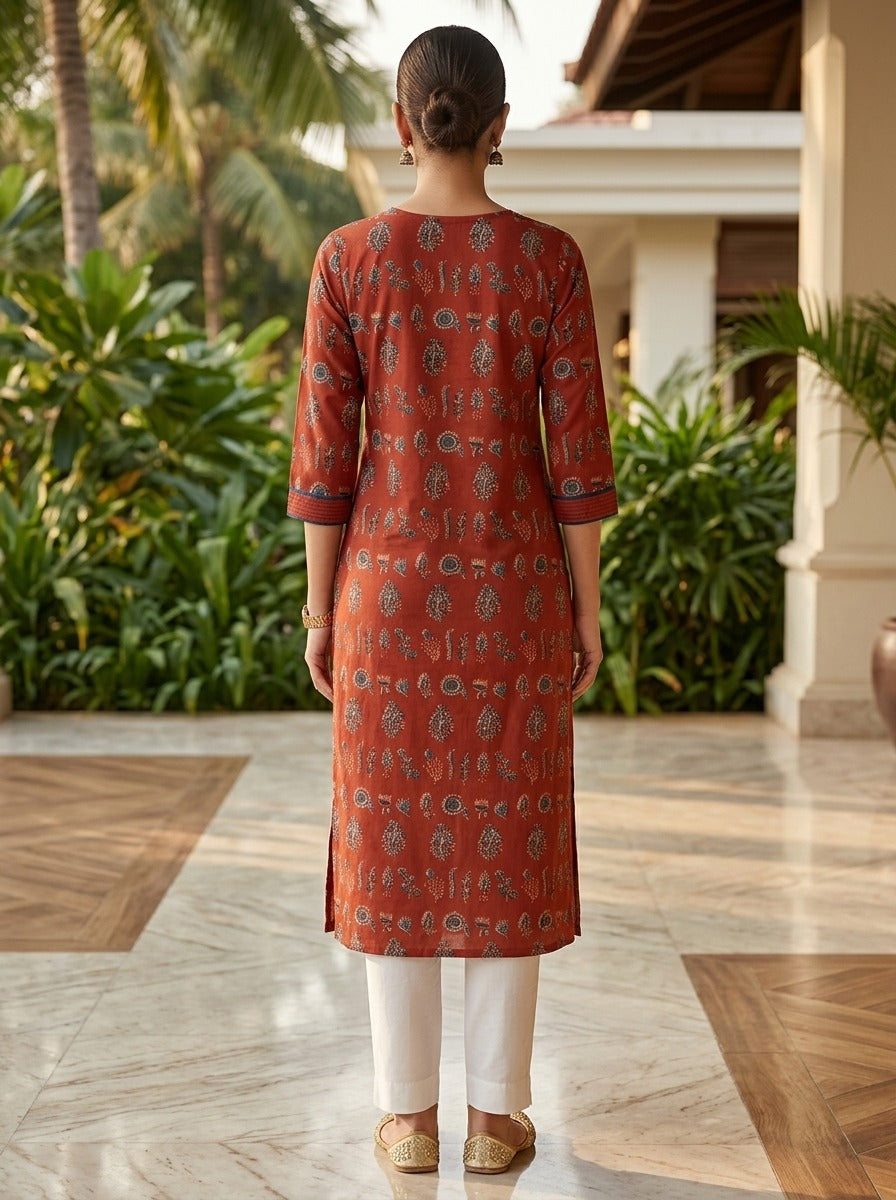 Maroon Cotton Straight Kurta-700042