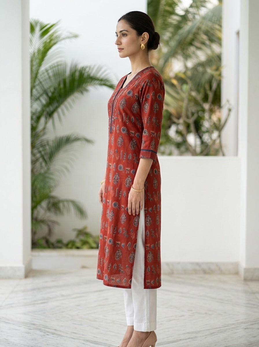 Maroon Cotton Straight Kurta-700042