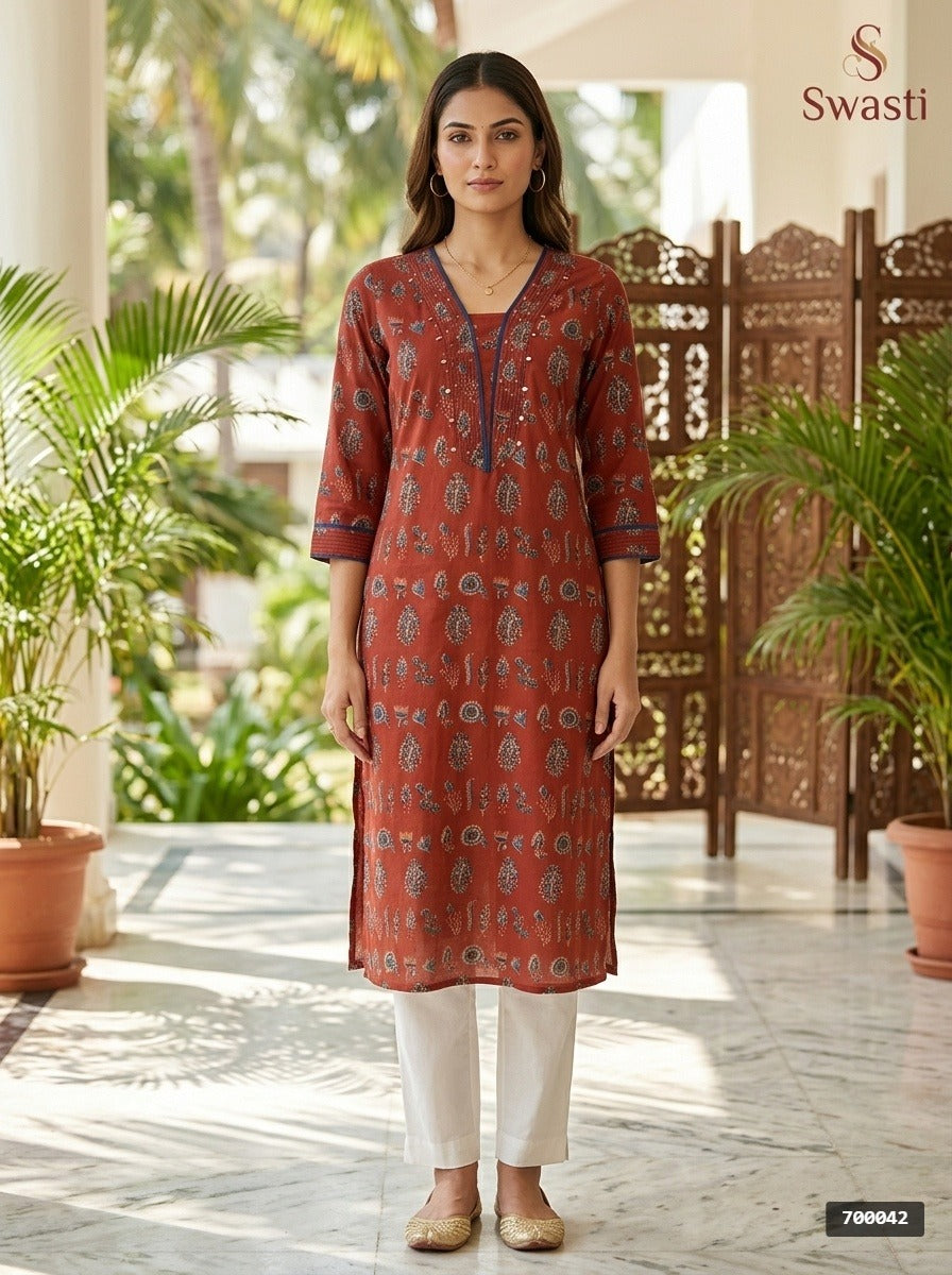 Maroon Cotton Straight Kurta-700042