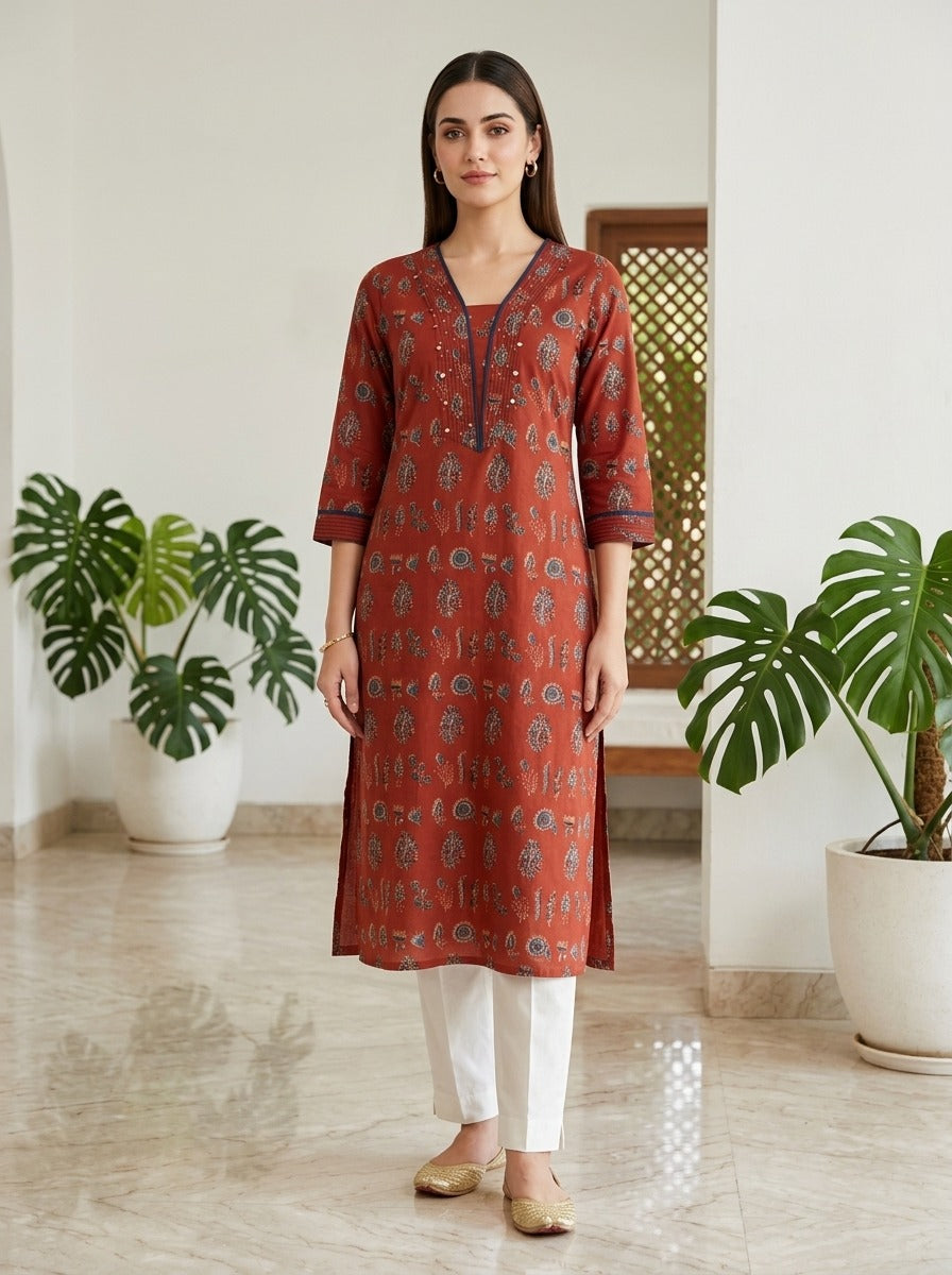 Maroon Cotton Straight Kurta-700042