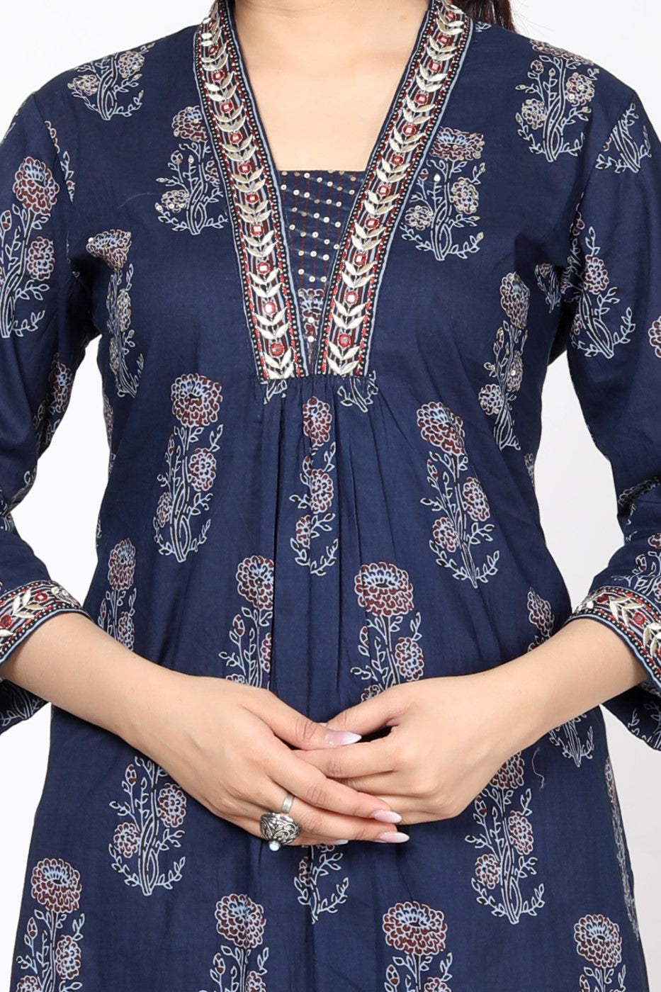 Blue Cotton Kurta Pant Set with Dupatta-800013