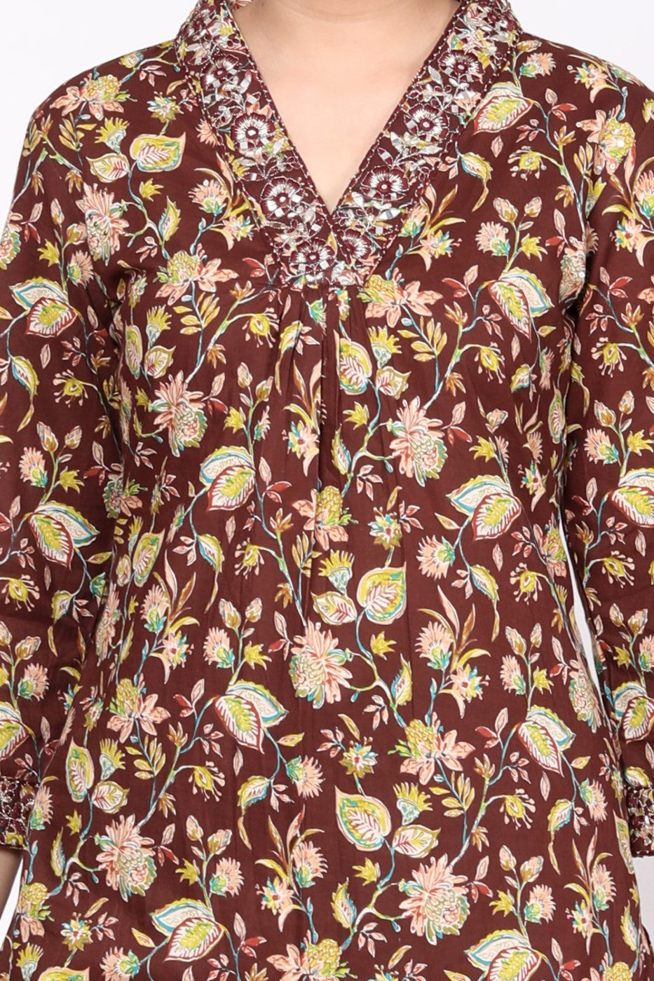 Brown Cotton Kurta Pant Set with Dupatta-800014