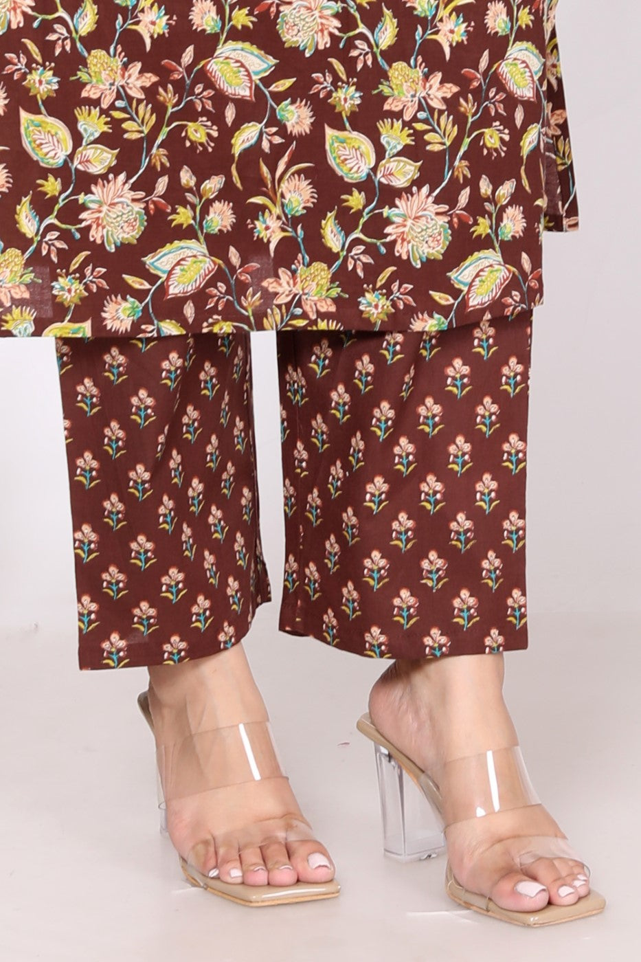 Brown Cotton Kurta Pant Set with Dupatta-800014