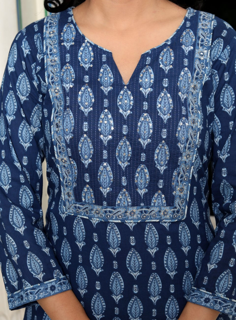 Blue Cotton Kurta Pant Set with Dupatta-800035