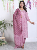 Purple Cotton Kurta Pant Set with Dupatta-800037