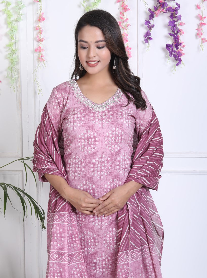 Purple Cotton Kurta Pant Set with Dupatta-800037