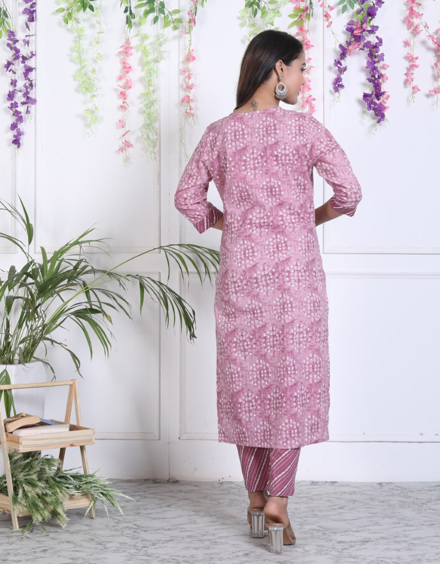 Purple Cotton Kurta Pant Set with Dupatta-800037