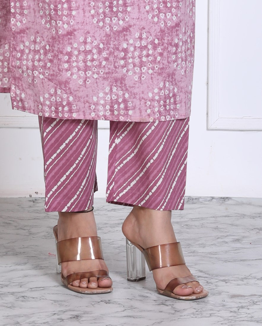 Purple Cotton Kurta Pant Set with Dupatta-800037