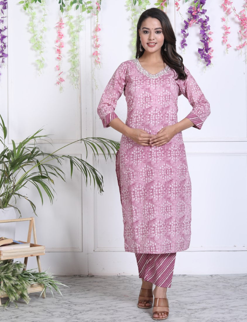 Purple Cotton Kurta Pant Set with Dupatta-800037