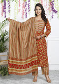 Red Cotton Kurta Pant Set with Dupatta-800040