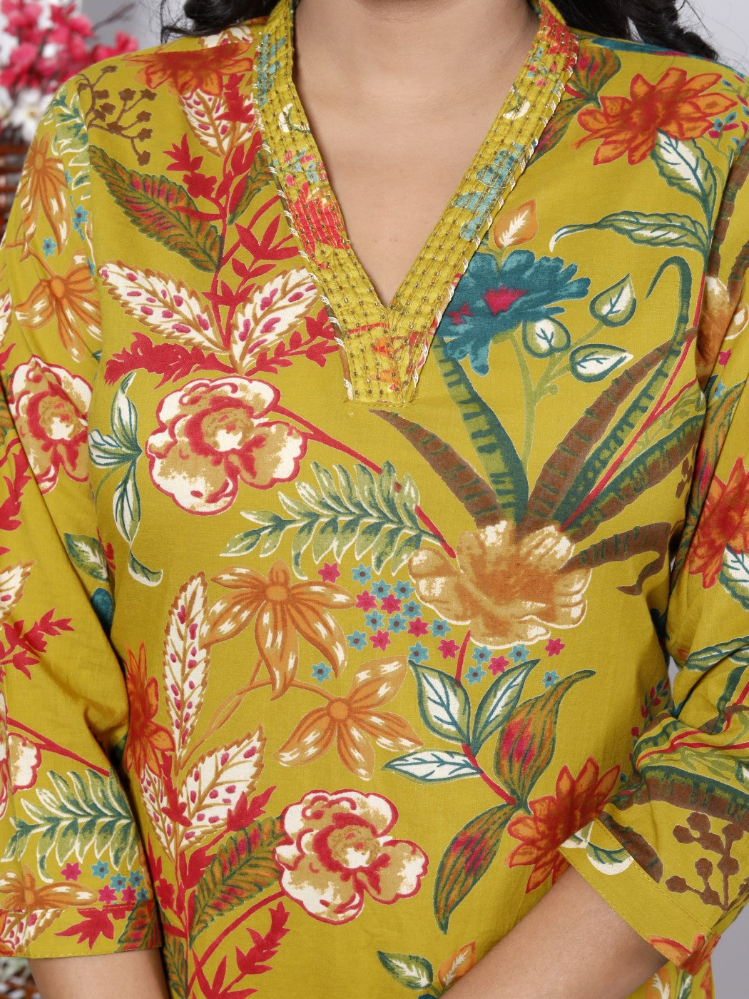 Yellow Cotton Kurta Pant Set with Dupatta-800068