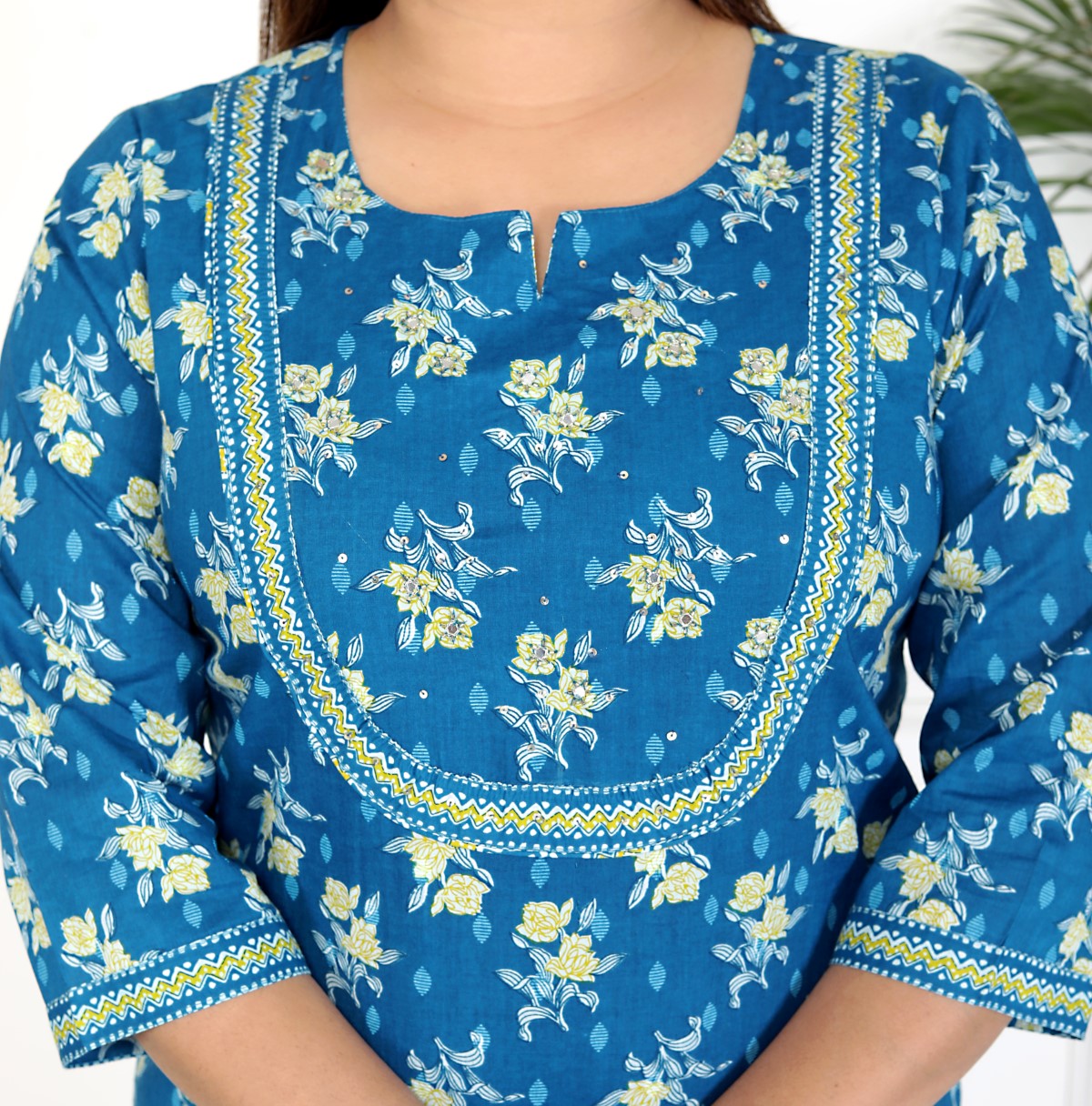 Blue Cotton Kurta Pant Set with Dupatta-800070