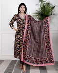 Black Cotton Kurta Pant Set with Dupatta-800078