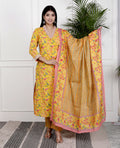 Yellow Cotton Kurta Pant Set with Dupatta-800078