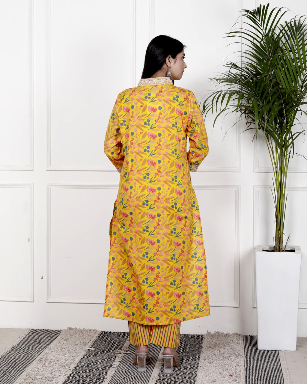 Yellow Cotton Kurta Pant Set with Dupatta-800078