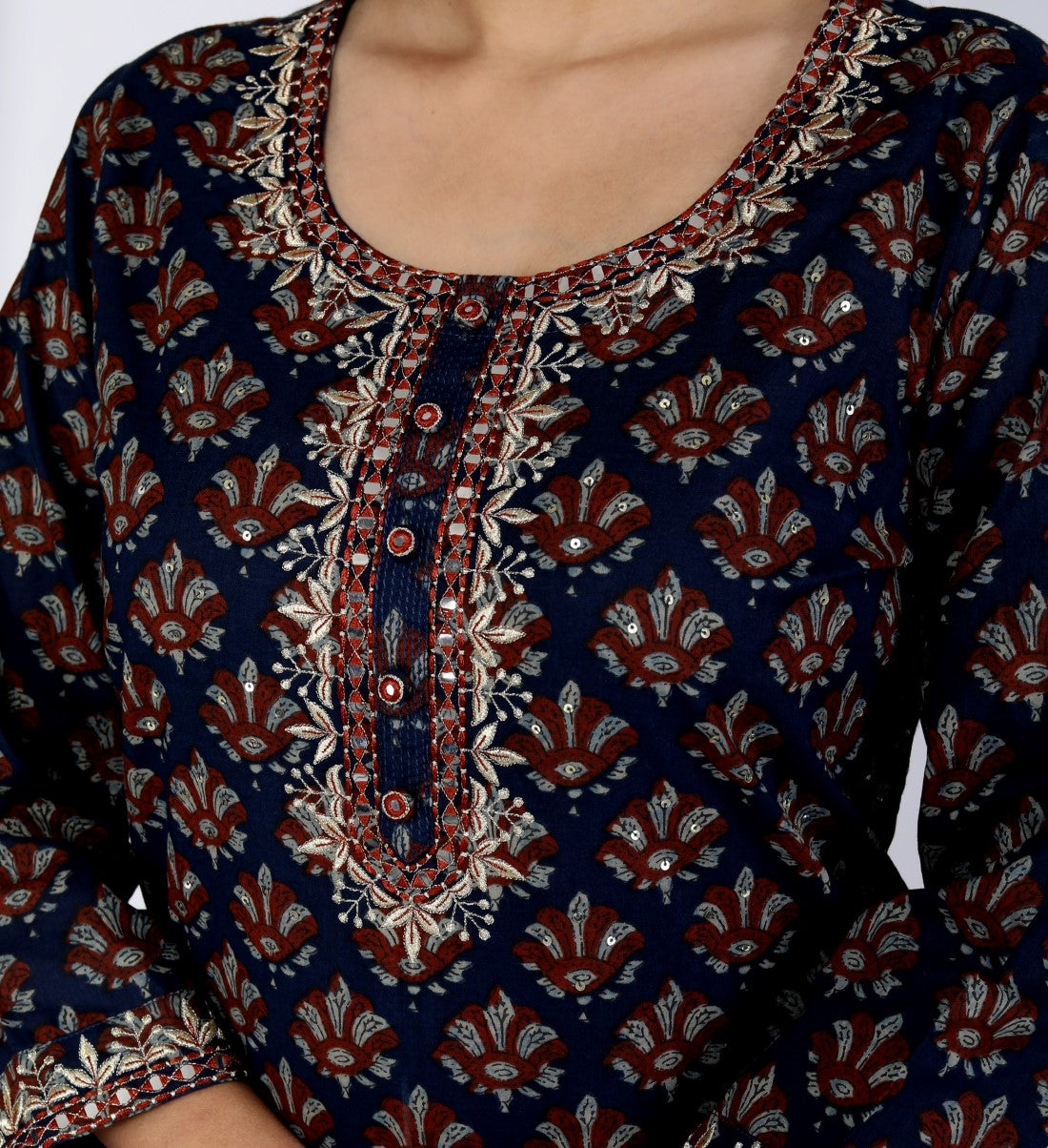 Blue Cotton Kurta Pant Set with Dupatta-800081