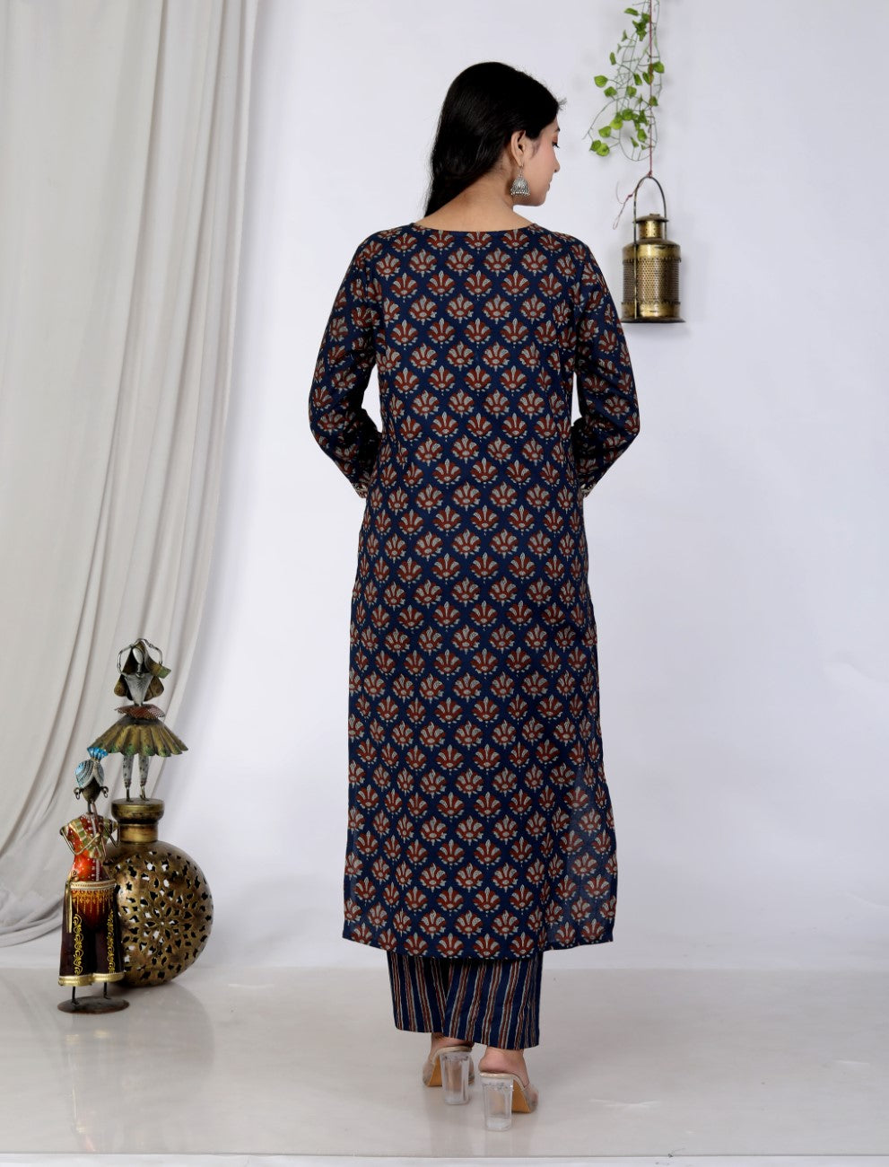 Blue Cotton Kurta Pant Set with Dupatta-800081