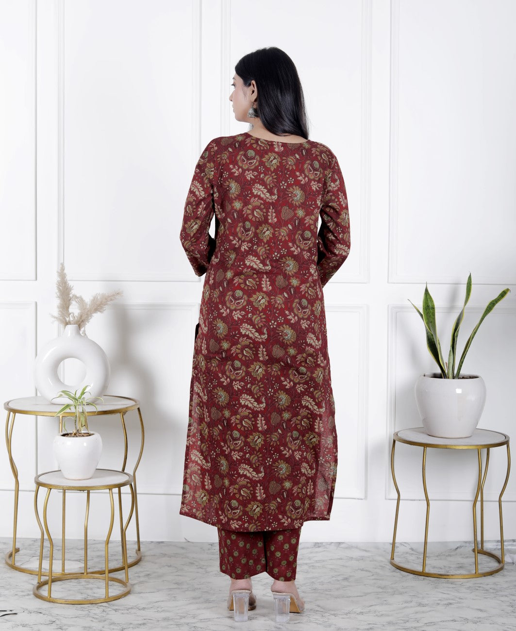 Maroon Cotton Kurta Pant Set with Dupatta-800087