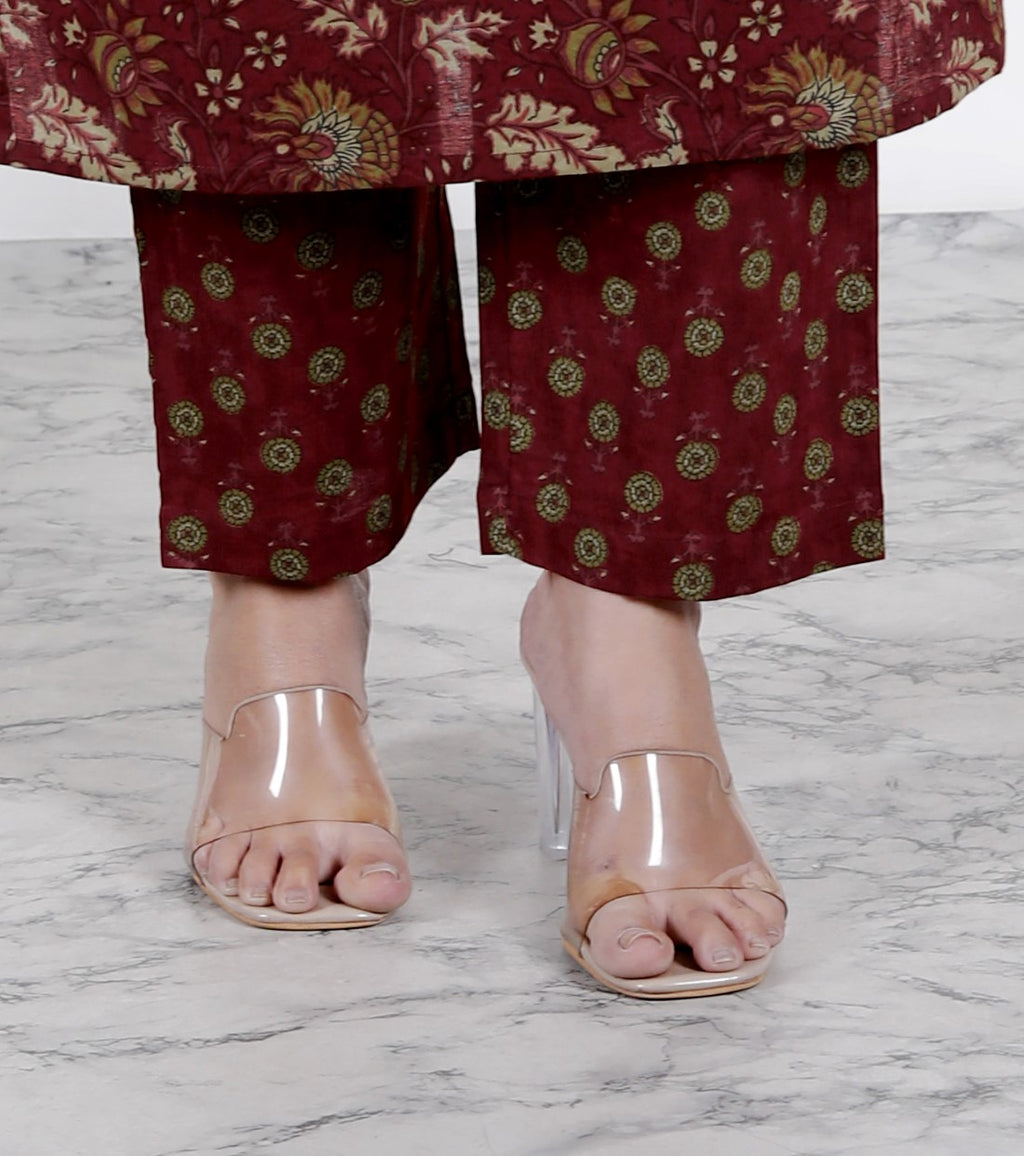 Maroon Cotton Kurta Pant Set with Dupatta-800087