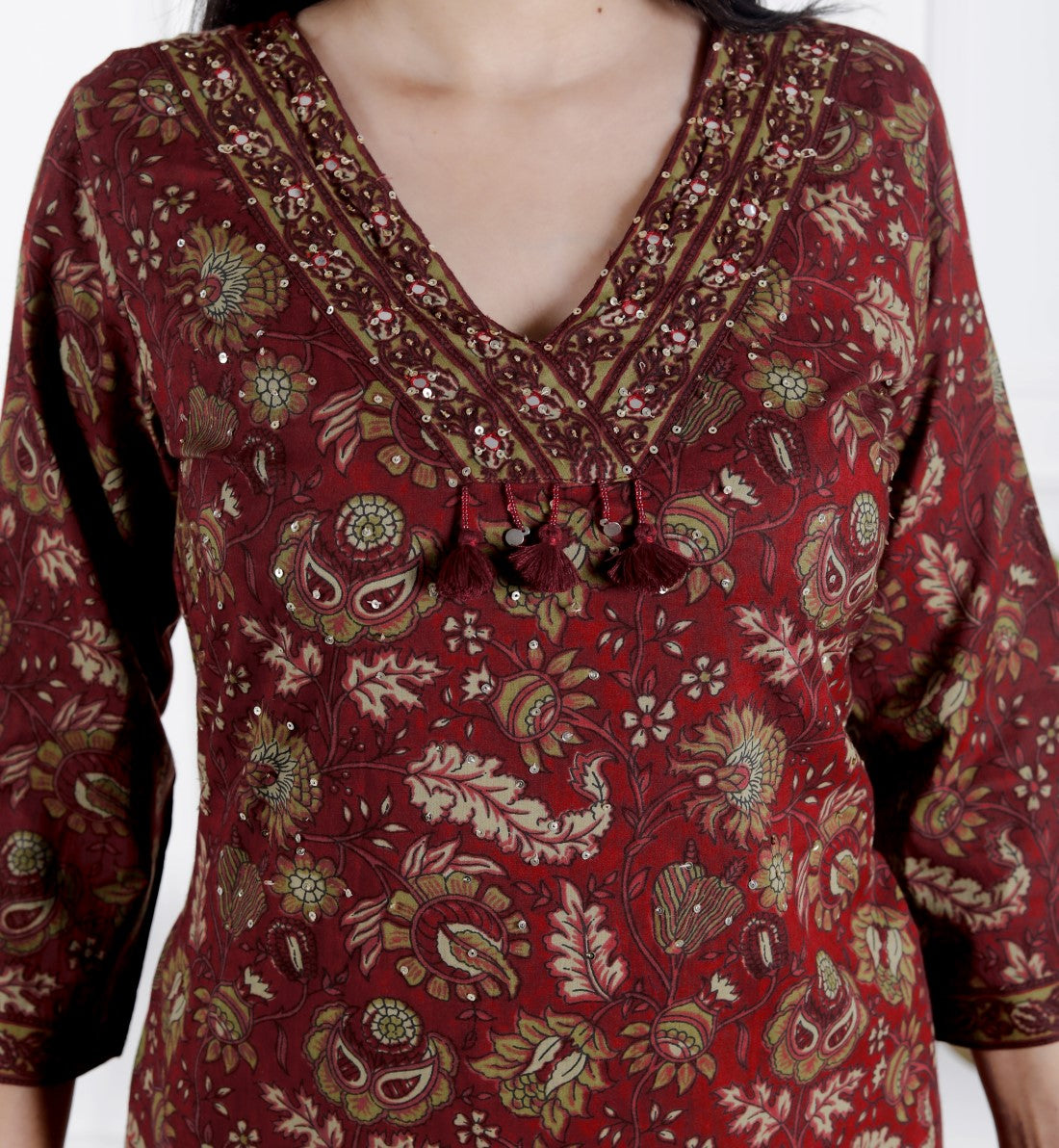 Maroon Cotton Kurta Pant Set with Dupatta-800087