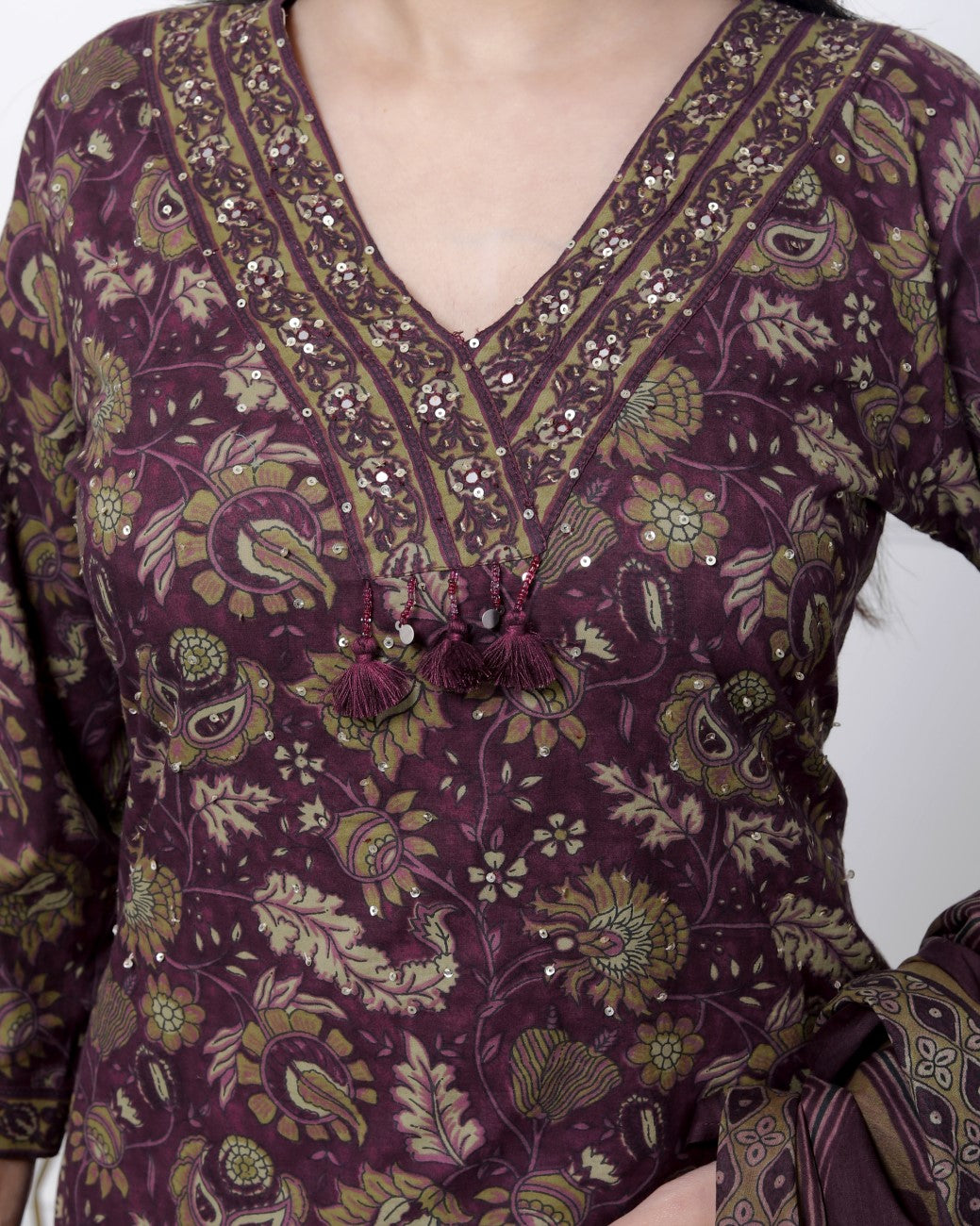 Purple Cotton Kurta Pant Set with Dupatta-800087