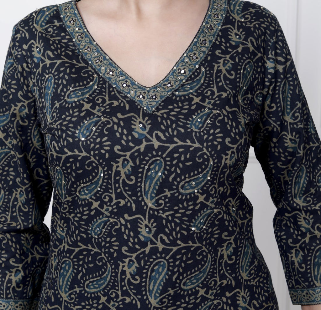 Blue Cotton Kurta Pant Set with Dupatta-800088