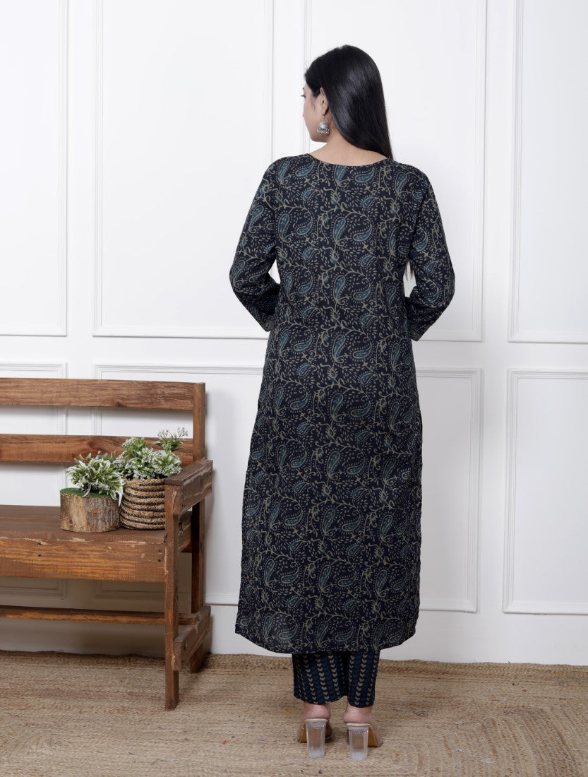 Blue Cotton Kurta Pant Set with Dupatta-800088