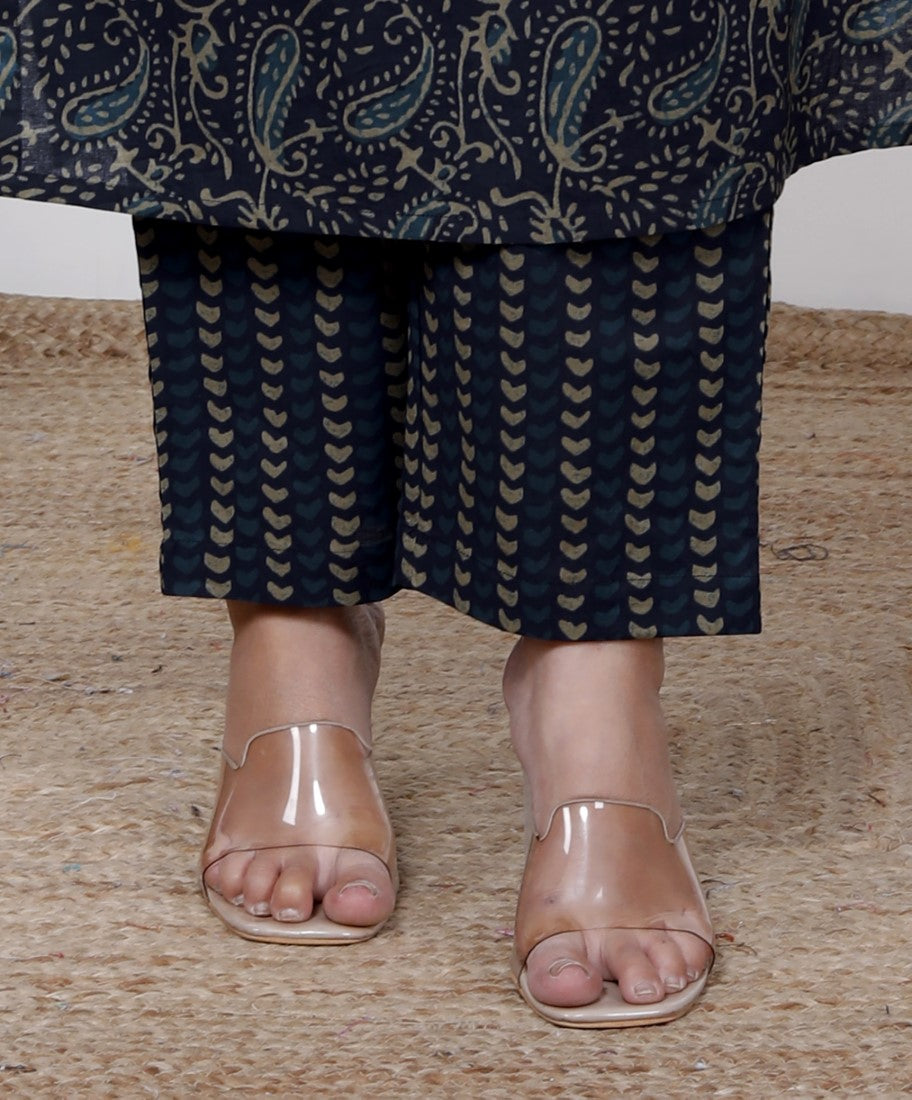 Blue Cotton Kurta Pant Set with Dupatta-800088