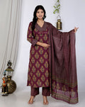 Purple Cotton Kurta Pant Set with Dupatta-800089
