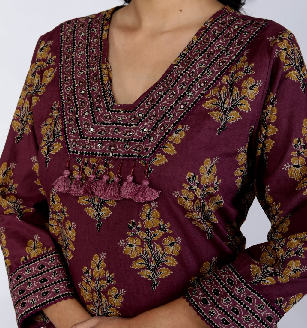 Purple Cotton Kurta Pant Set with Dupatta-800089