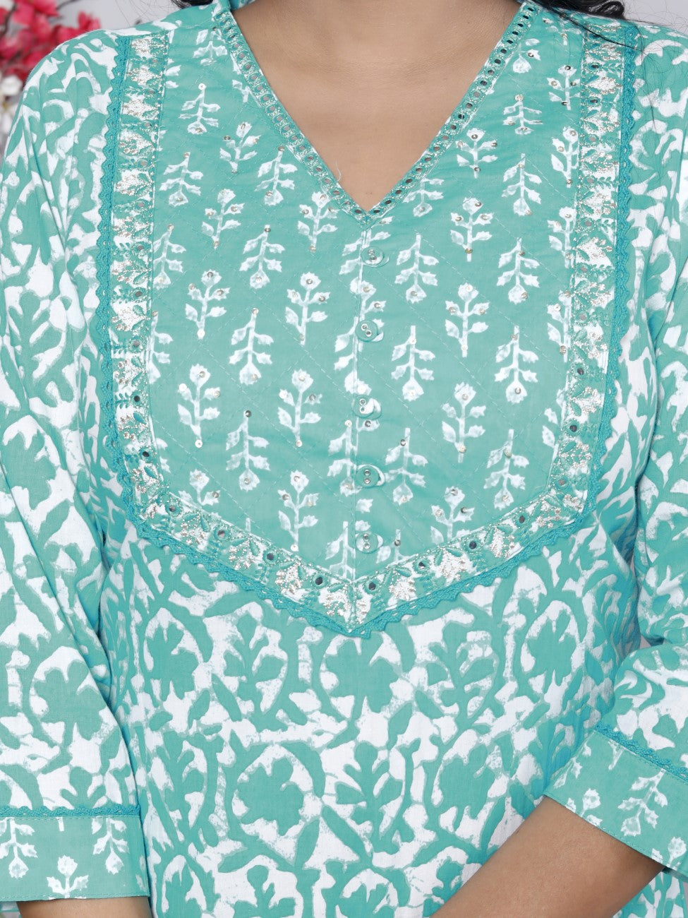 Blue Cotton Kurta Pant Set with Dupatta-800090